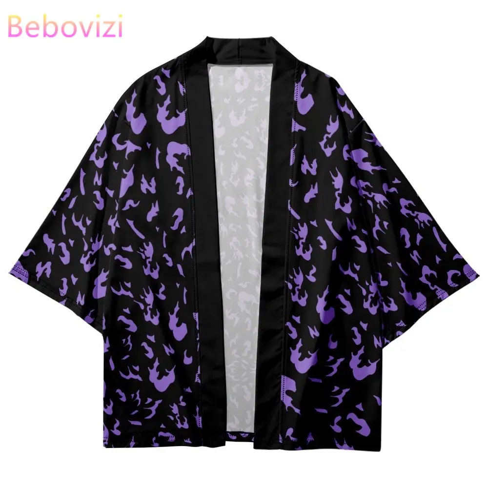 

Streetwear Flame Print Cardigan Kimono Shirt 2023 Japanese Traditional Haori Women Men Beach Yukata Asian Clothing