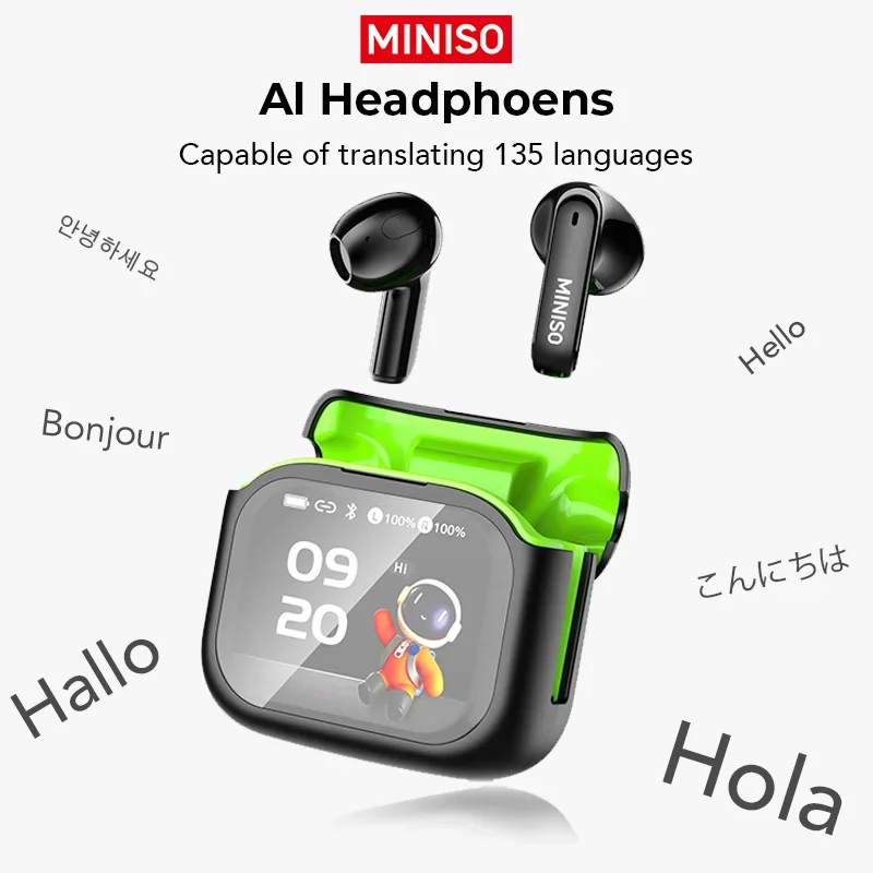 

MINISO MS103 Bluetooth V6 Наушники AI-переводчики HD Цветной сенсорный экран Спортивные беспроводные наушники с шумоподавлением
