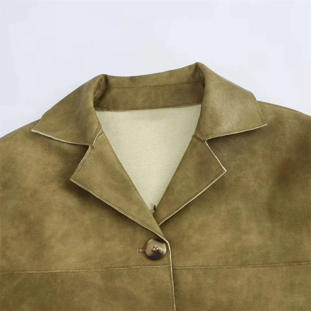 PB & ZA-Veste en cuir à revers à manches longues pour femmes, ample, tempérament, décontracté, automne, nouveau, 2024, 2521240