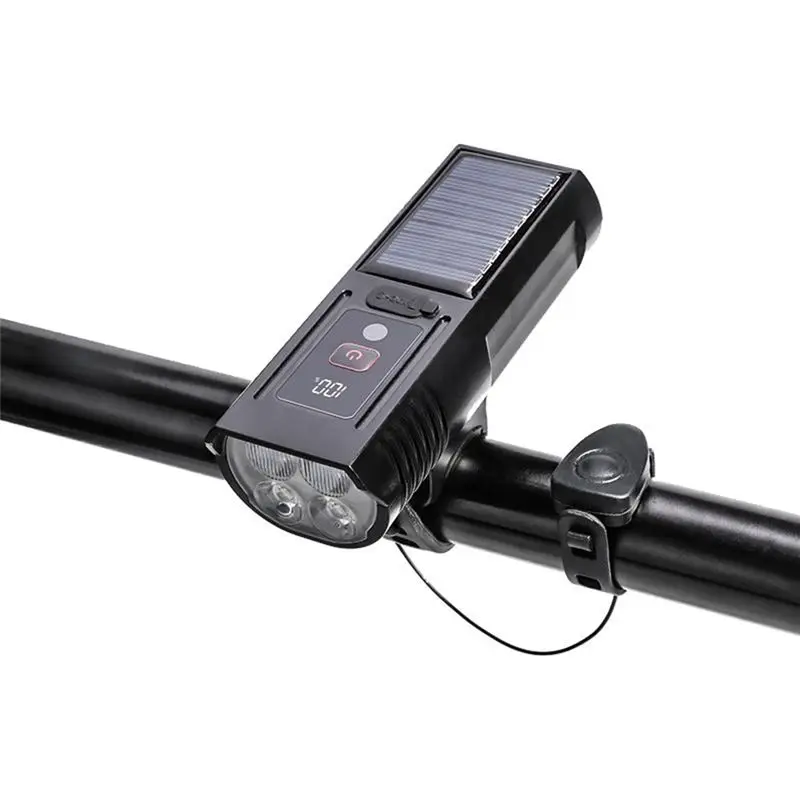 A89E-Solar Powered Flashlight Bicycle Light With Horn Rechargeable Bike Headlight Outdoor Cycling Camping Work Light