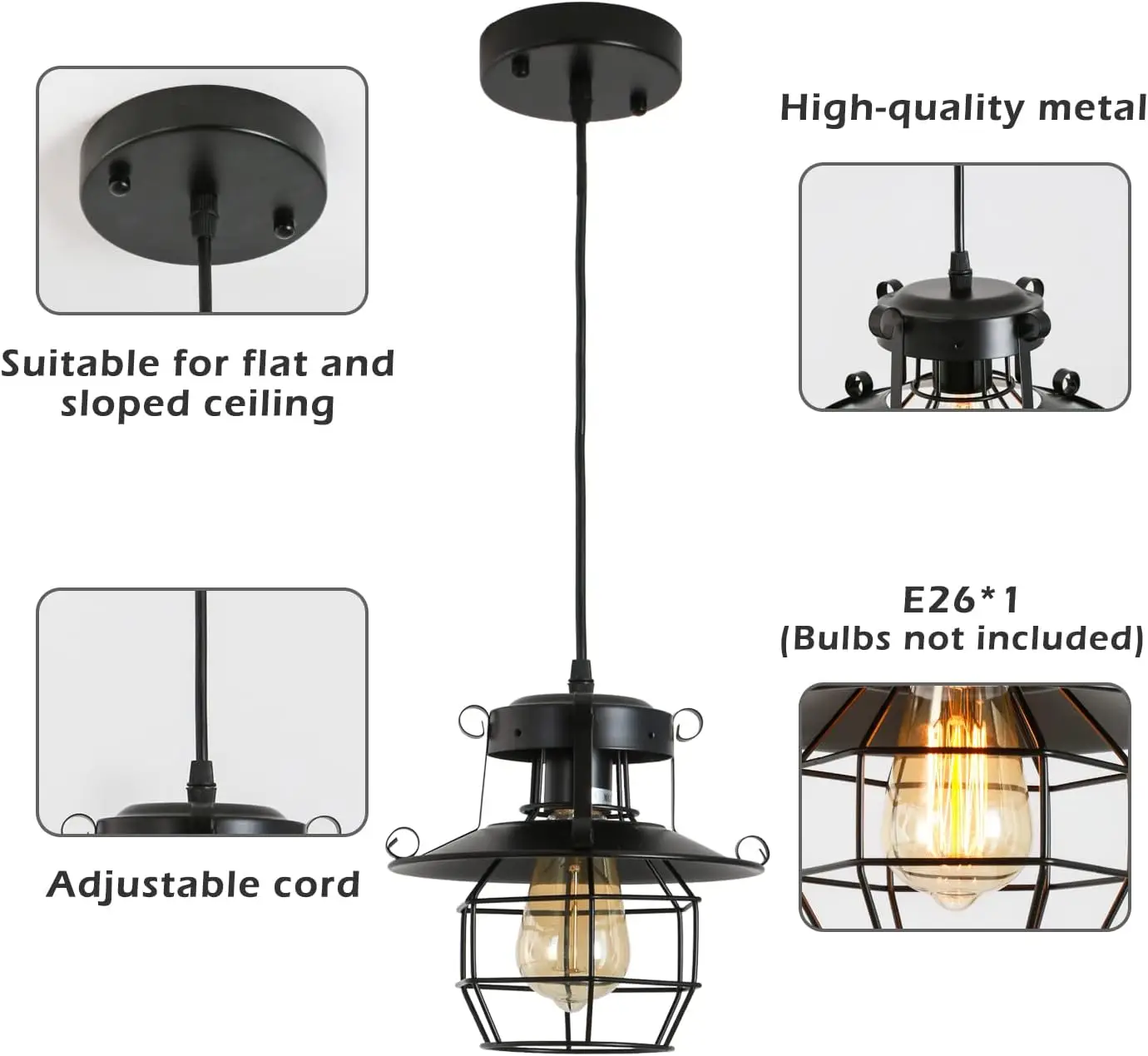 intage Farmhouse Pendant Light Rustic Metal Caged Pendant Lights Black Cage Hanging Lamp