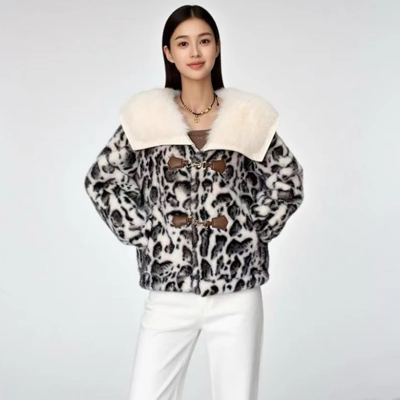 Luxury Vintage Fur Collar Fur Coat Puffy Faux Fur Jacket Warm Winter Button High Quality Soft Outerwear Long Sleeve Top Trendy