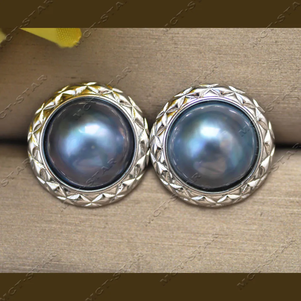 Z14422 19mm Blue South Sea Mabe Pearl Classic Wheat Ear Style Stud Earring