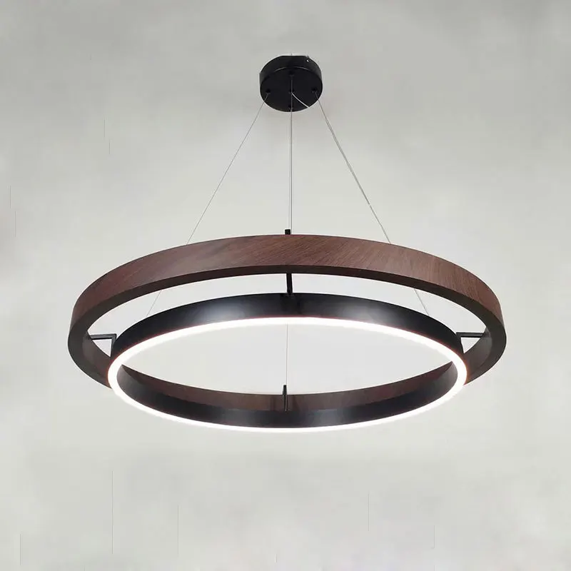 

Minimalist Suspension Luminaire for Living Room Dining LED Home Decor Wood Grain Chandelier Creative Round Hanging Light Fixture