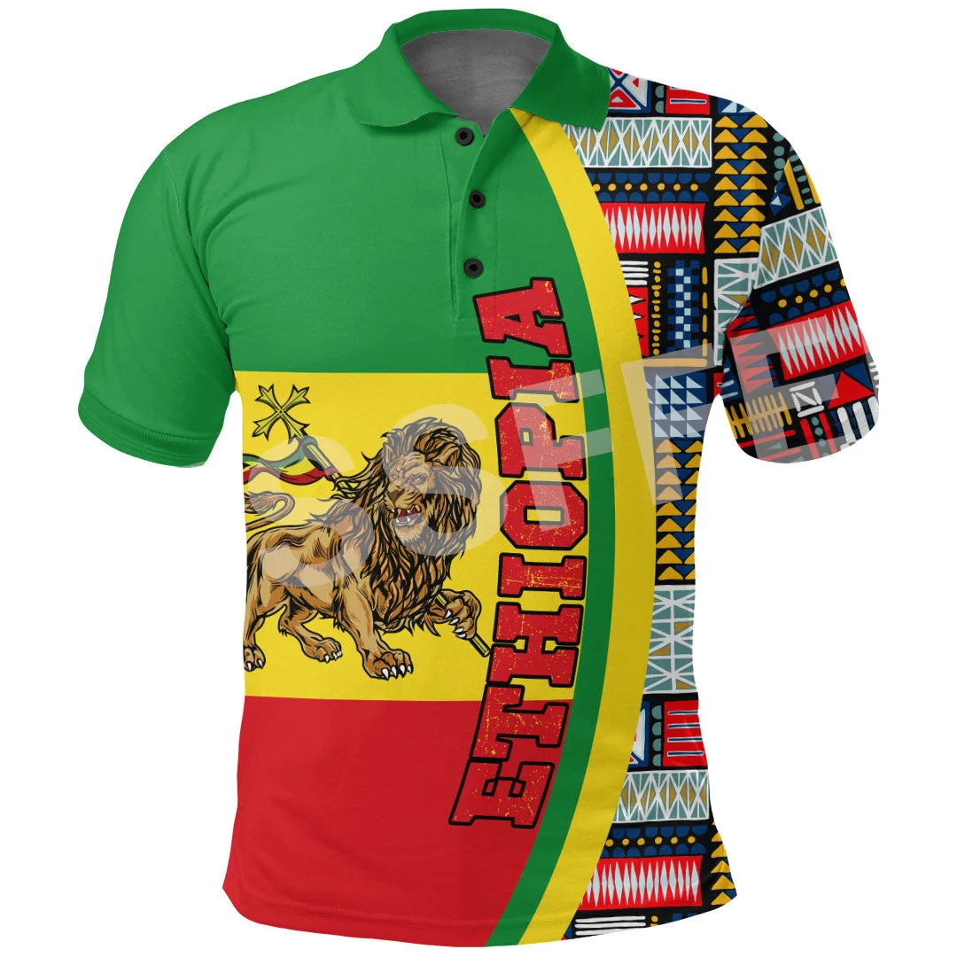 

Africa Country Flag Lion Ethiopia Church Reggae Tribel 3DPrint Summer Casual Polo Shirts Men/Women Short Sleeves Streetwear X2