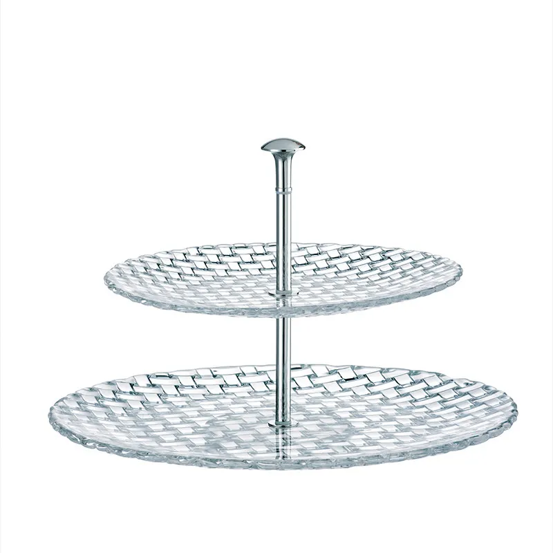 

Imported crystal glass afternoon tea dessert cake tray double fruit plate basin