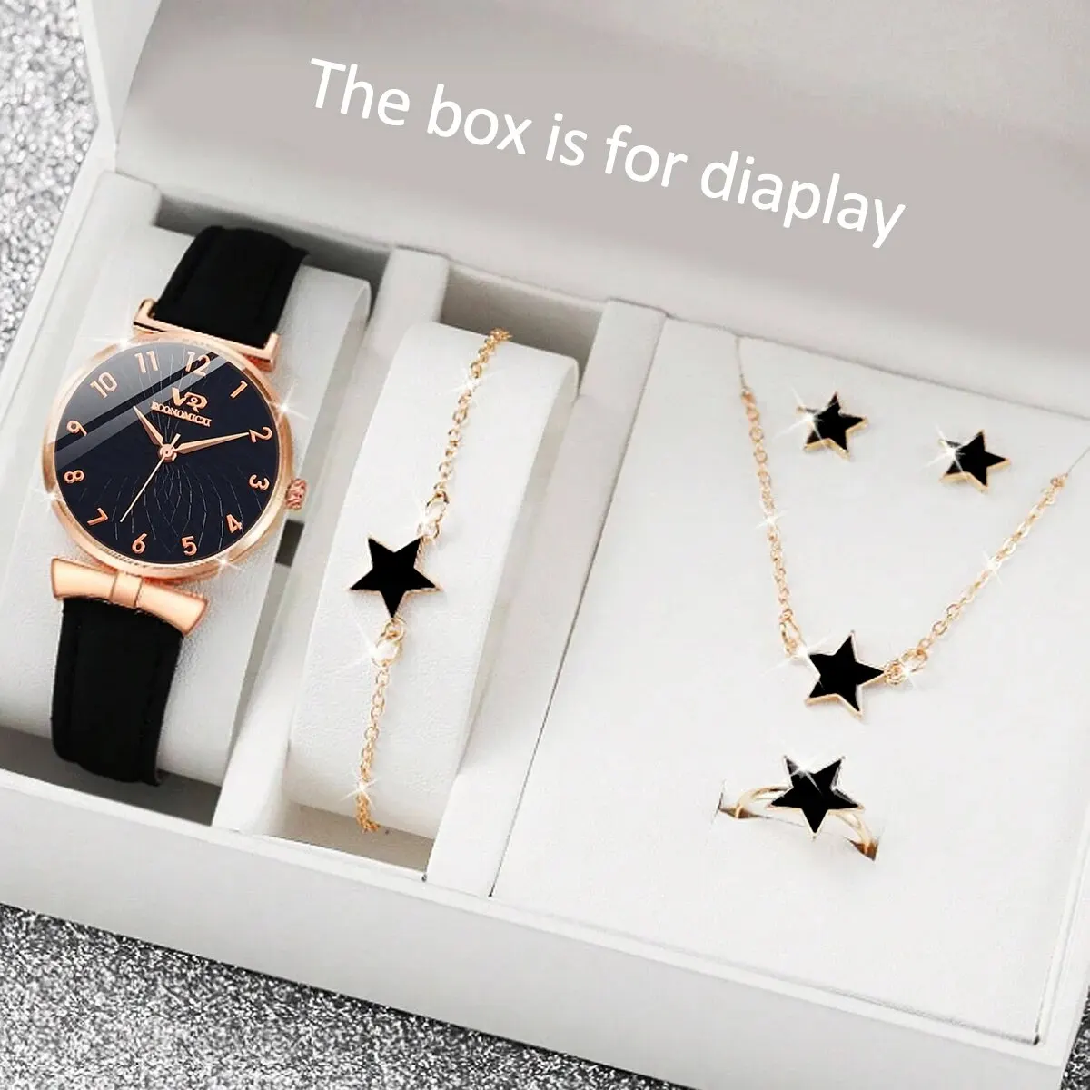 Women's Pu Leather Strap Fashion Quartz Watch With Digital Dial + Jewelry Set (6pcsset)