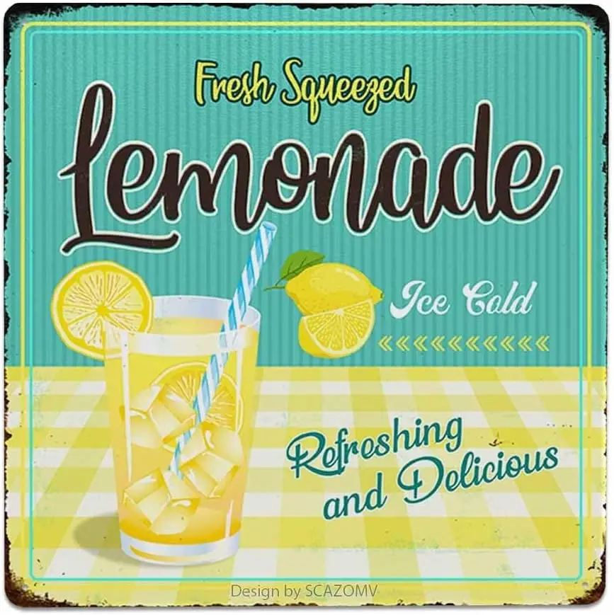 Fresh Squeezed Lemonade Ice Cold Refreshing And Delicious Iron Poster Painting Tin Sign Vintage Wall Decor For Cafe Bar Pub sign
