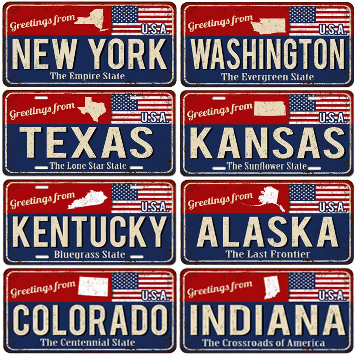Placas de matrícula americanas, letrero de estaño de Metal para decoración de arte de pared, etiquetas Vintage, letreros automotrices de Metal para cafetería, Bar, Club, garaje, Pub