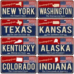 American License Plates Metal Tin Sign for Wall Art Decoration Vintage Tags Metal Automotive Signs For Cafe Bar Club Garage Pub