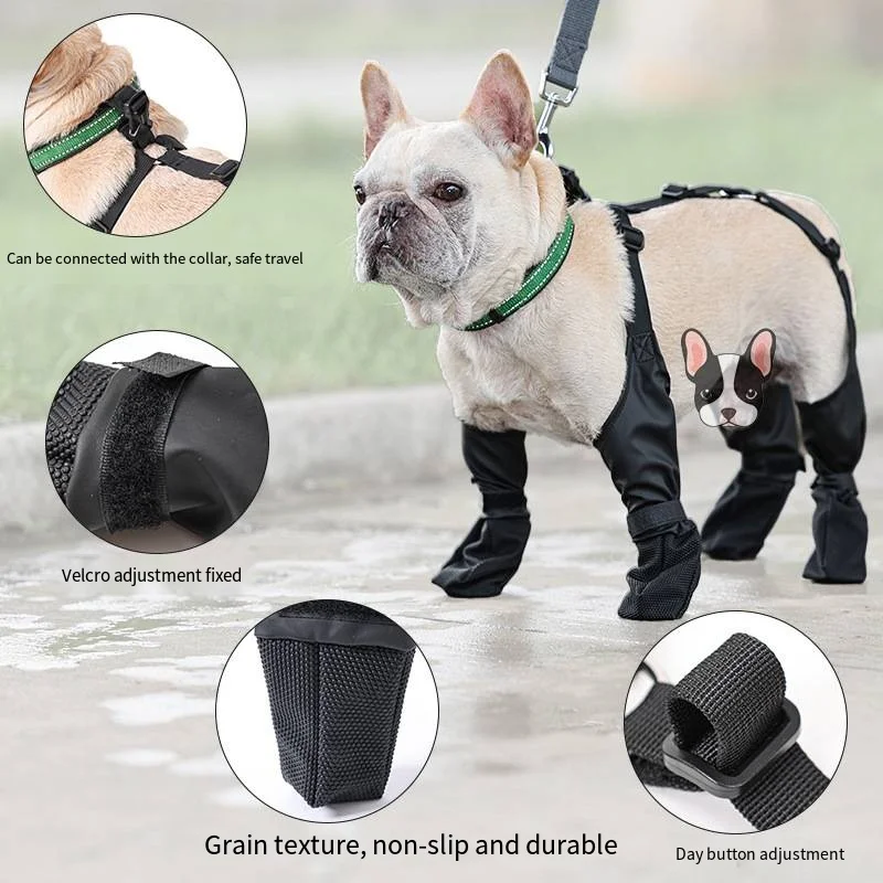 Bottes imperméables réglables pour chien, chaussures respirantes pour animaux de compagnie, bottes de bouledogue français, chaussures souples pour