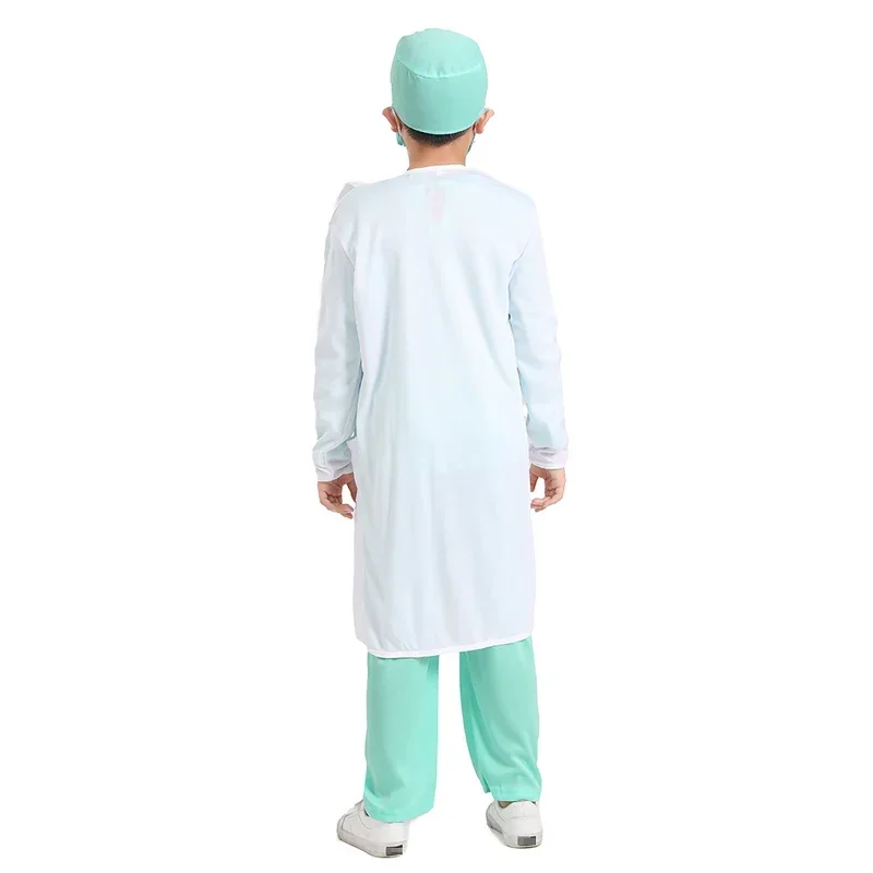 Hospital Doctor Kids Surgeon Dr Uniform Boys Child Career Halloween Cosplay Costume MN7