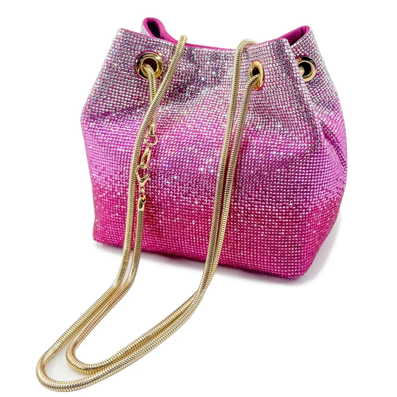 

Сумка-ведро с бриллиантами, разноцветные стразы, градиентная смена, портативная женская сумка на плечо, свадебный банкет, ужин, аксессуар-цепочка
