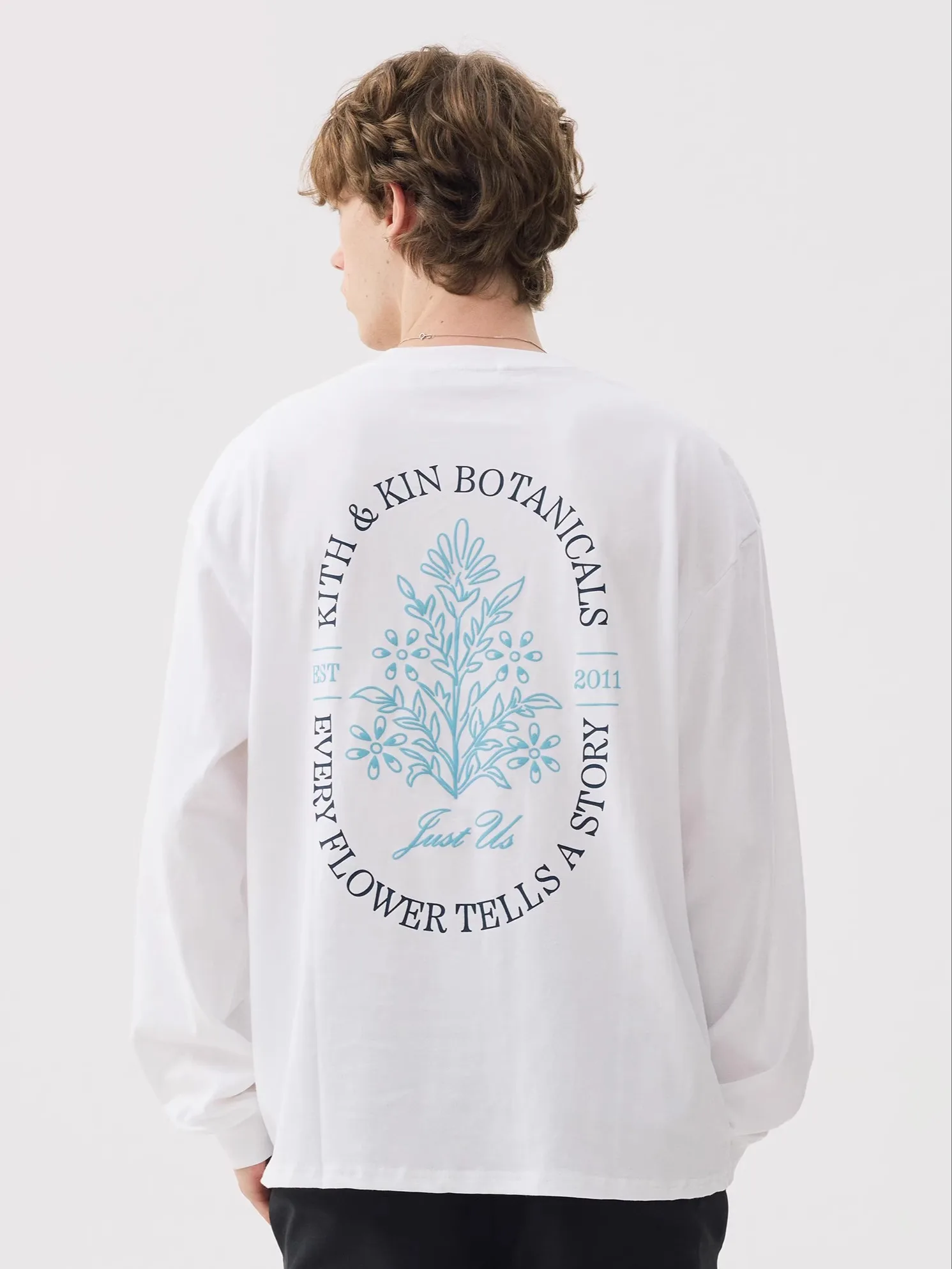 KITH Long Sleeve Pure Cotton Flocking Floral Print round Neck Loose Shoulder Men Women Couple T-Shirt Street Style Casual Wear