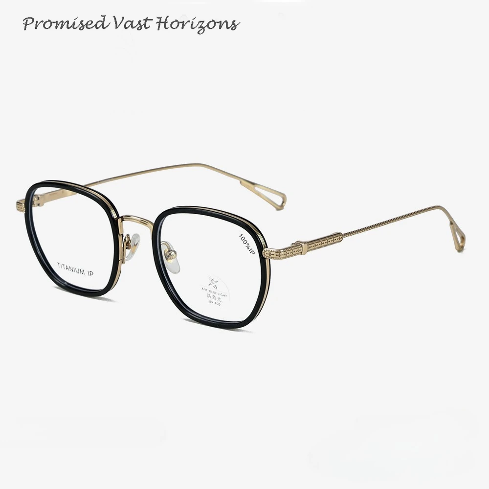 

Unisex Fashion Trend Wrapped Rim Golden Metal Eyeglass Semi Titanium Designed Legs Blue Light Blocking Plano Lens Eyewear Frames