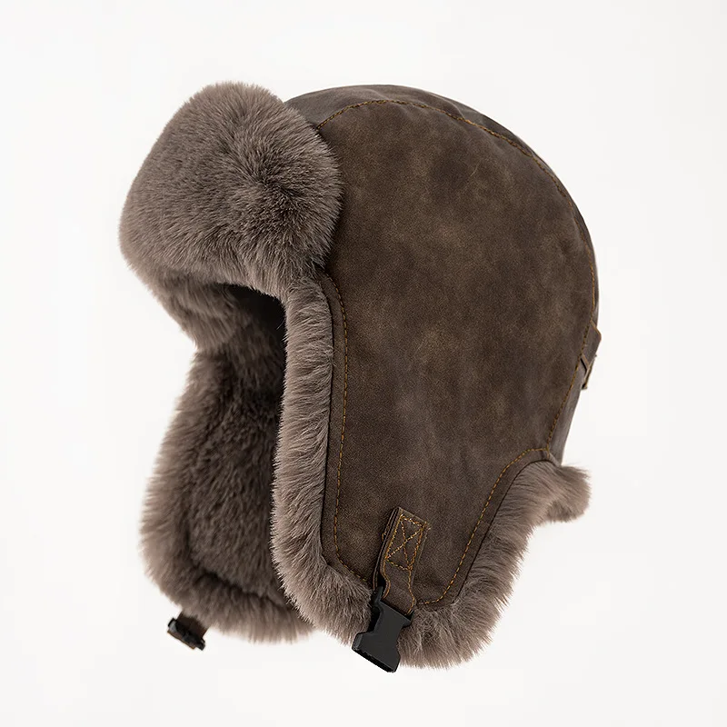 1pcs Men's Winter Retro leather hat Trapper Aviator Trooper Earflap Warm Russian Waterproof Ski Hat Protectors Hats