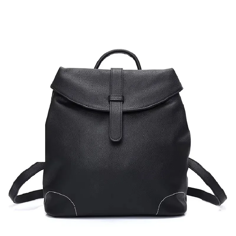 

100% Genuine Leather Women Backpack Korean Style Black School Bag Mochilas Mujer Shoulder Backpacks for Teenage Girls Daypack