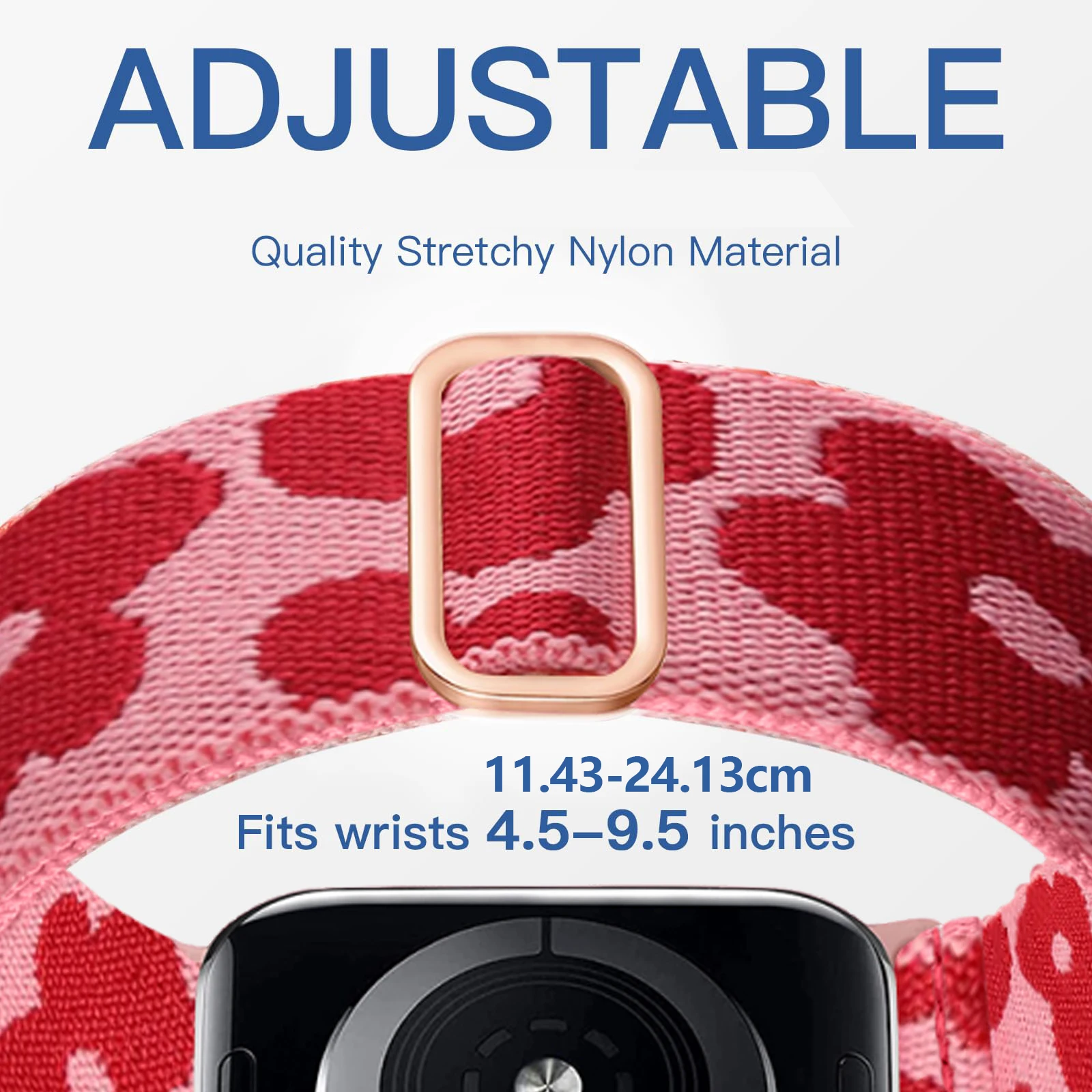 Love/Blumenmuster, weiches, atmungsaktives, dehnbares Solo-Loop-Band aus Nylon, elastisch, geflochten, kompatibel mit Apple Watch 38–49 mm – Detail 1