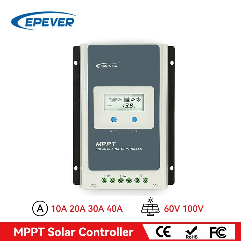 

EPEVER Tracer AN 40A 30A 20A 10A MPPT Solar Charger Controller 12V 24V Auto Battery Solar Regulator Input Max PV 60V 100V 2210AN
