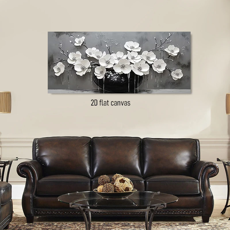 1pc (No frame),1 black and white relief flower decoration painting, frameless painting of living room entrance, 2D plan