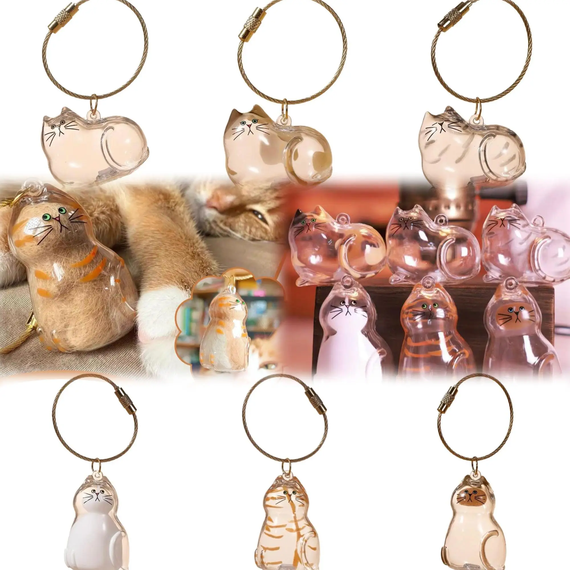 

1/6 Pcs New Cat Fur Memorial Charm Resin Keepsake Capsule DIY Keychains Accessories Transparent Pet Fur Storage Capsule