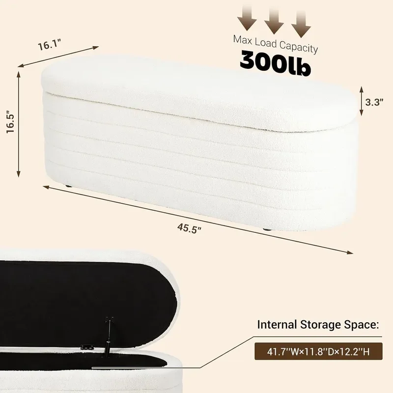 Ottoman with Storage 45.5 Sherpa Storage Ottoman White