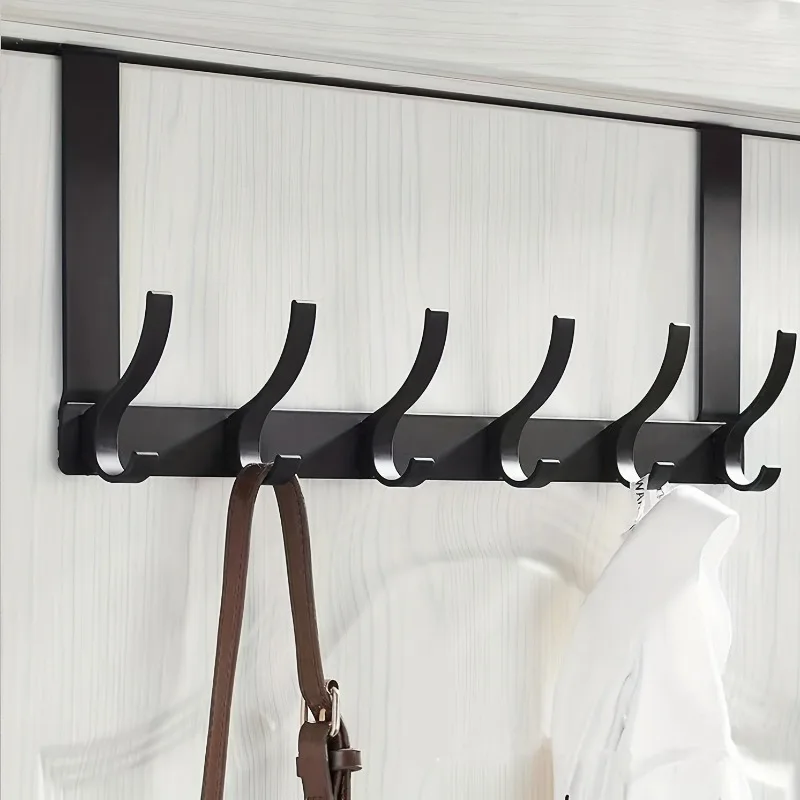 Space-Saving 6-Hook Over-The-Door Rack  Easy Install, Multipurpose Hanger for Coats, Towels, Bags - Perfect for Bathrooms & Bedr