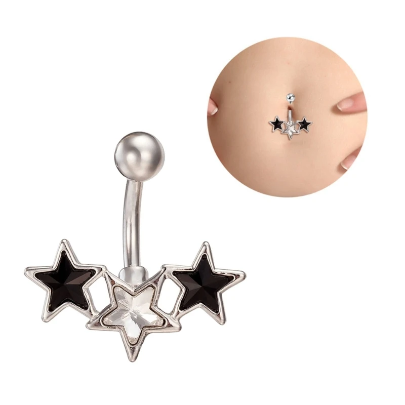 Dainty Belly Button Rings Clear Star Pentagram Belly Navel Rings Stainless Steel