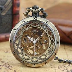 Styl Steampunk szkło przezroczyste ręcznie nakręcany zegarek kieszonkowy na łańcuszku mechaniczne z wycięciami mężczyźni oglądają prezenty z zegarem
