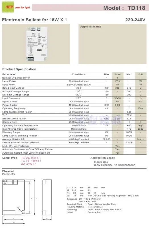 Authentic dimming energy-saving lamp TD 126-42 TD 118 TD 218 18W26W/32W/42 ballast