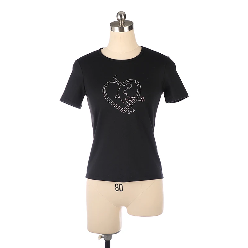 Children's and adults' figure skating training clothes, top T-shirt, short sleeved ice figure, heart-shaped diamond