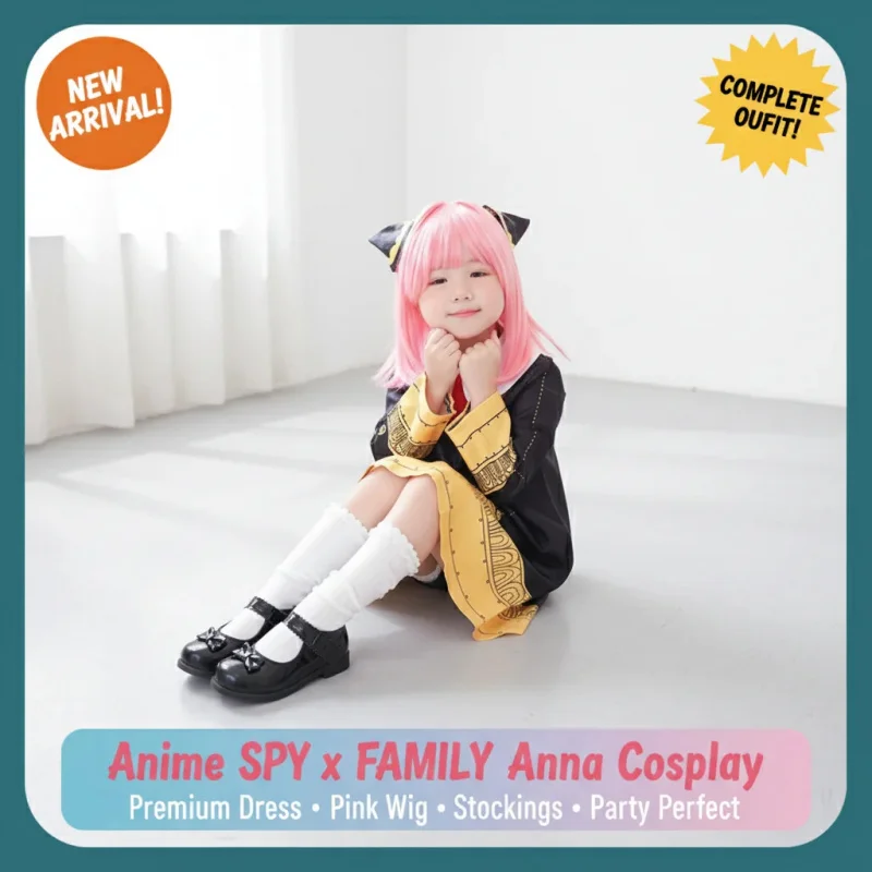 

▶❤Anime SPY X FAMILY Anya Forger Cosplay Costume Black Dress Uniform Child Wig Stockings Party Outfit❤◀