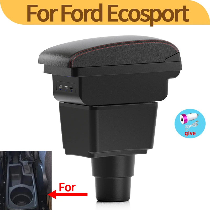 

Для Ford EcoSport 2018-2024: модифицированный двухслойный органайзер для центральной консоли автомобиля, автомобильный USB-бокс для хранения, аксессуары для подлокотника
