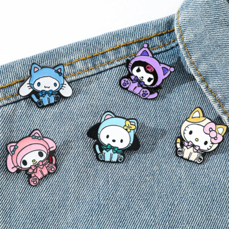 5 Pcs Animation Brooch Kuromi Sanrio HelloKitty Metal Badge Jewelry Clothe Cap Backpack Accessories Gift for Friends