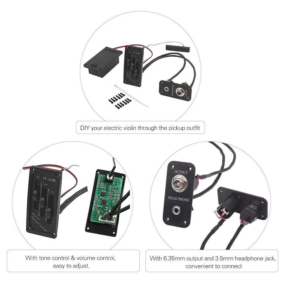 Elektrischer Violin-Tonabnehmer, Piezo-Vorverstärker-Zubehör mit aktivem Tonsystem aus Messing