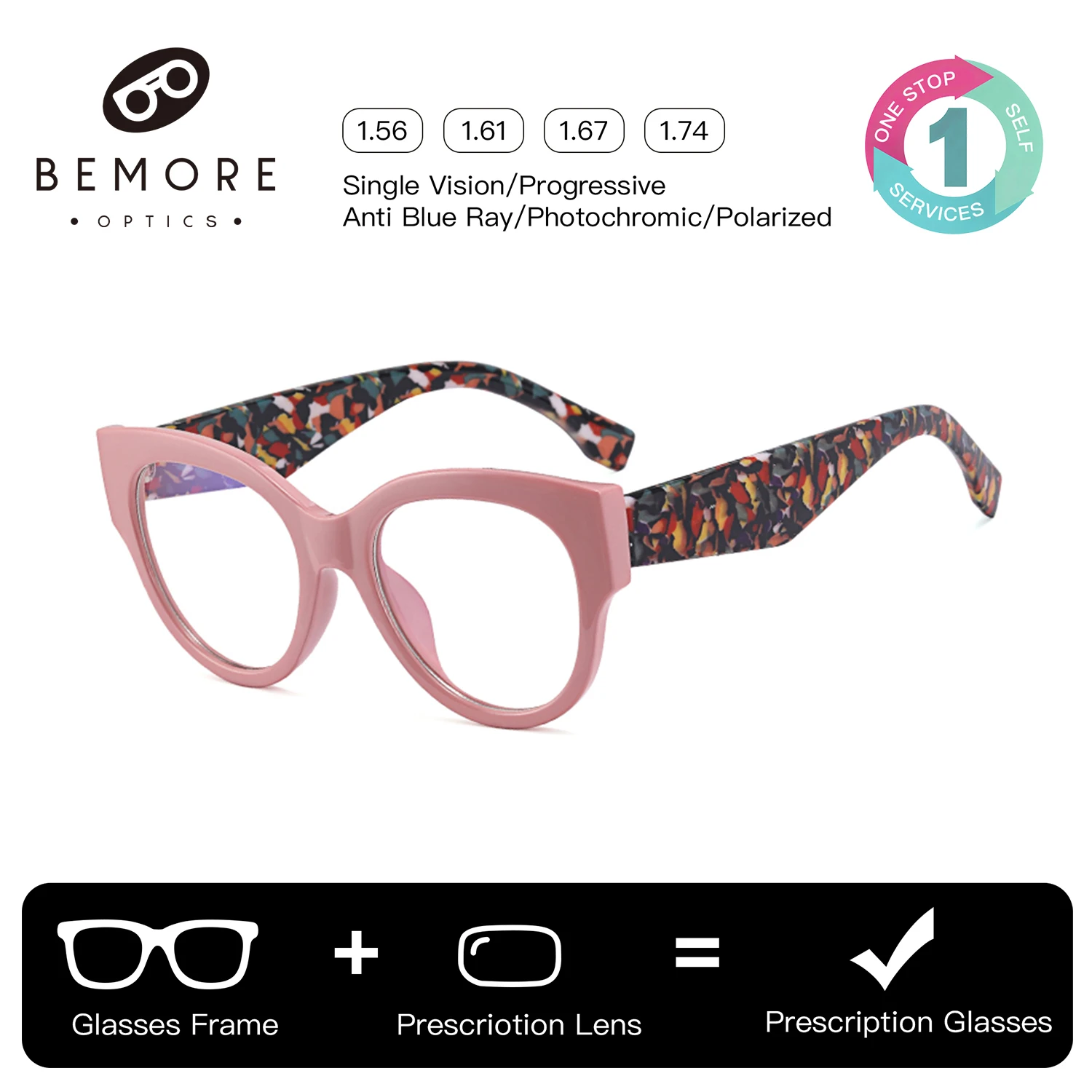 

BEMORE Fashion Butterfly Progressive Prescription Eyeglasses Male for Handmade Acetat Photochromic Optical Glasses for Women