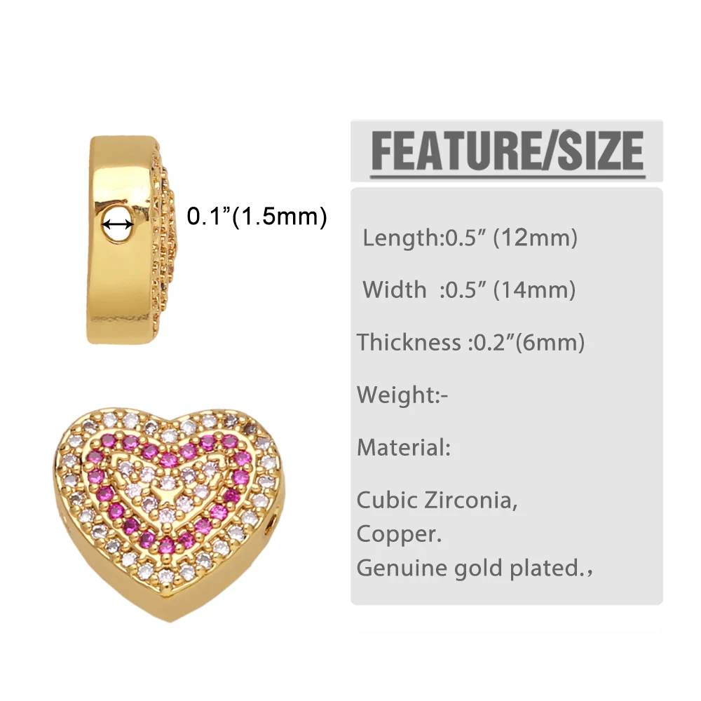 OCESRIO Multiple Color Heart Charm DIY Handmade Copper Gold Plated CZ Jewelry Making Supplies Bracelet Making Component chma161
