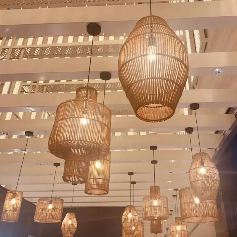 

Vintage Art Decoration Rattan Chandelier Fixtures for Living Room Homestay Office Desks Staircase Classic Lusters Decorative