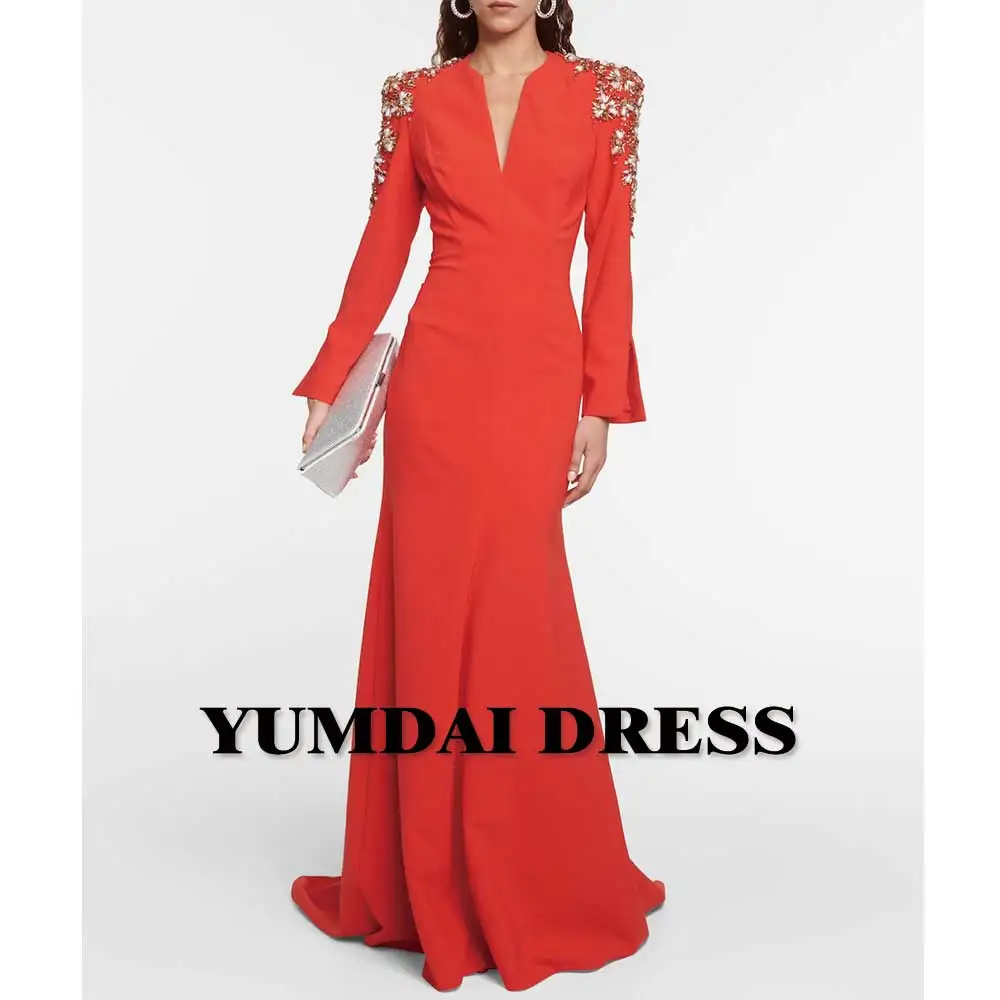 YUMDI Orange Rhinestone Luxury Women\'s Party Dress High-end Formal Stage Performance Evening Gown Haute Couture Long Dress