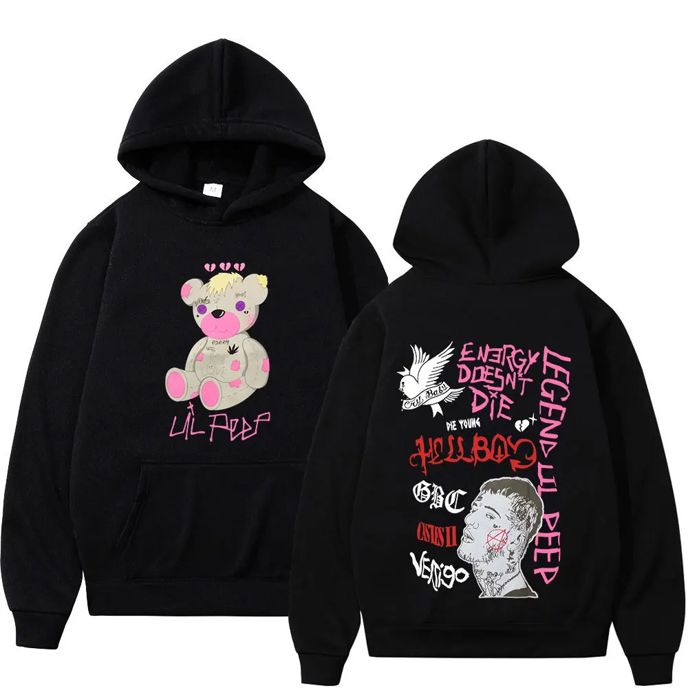 Rapper Lil Peep CryBaby Hellboy Bear Hoodies Herren Damen Vintage Hip Hop Oversized Sweatshirts Herbst Winter Fleece Warme Pullover – Detail 2