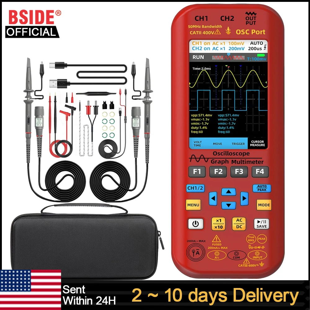 

BSIDE 50MHz Digital Oscilloscope Multimeter 4-IN-1 Dual Channel 50MHz Bandwidth AC DC Voltage Current OHM Multifunction Teste
