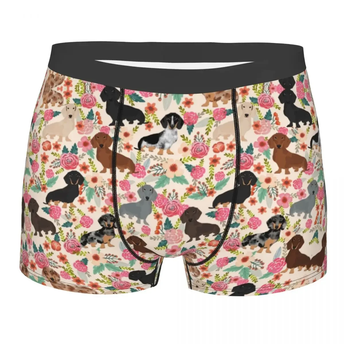 Custom Dachshund Floral Dog Patterns Underwear Men Breathable Badger Sausage Boxer Briefs Shorts Panties Soft Underpants