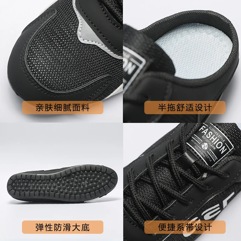 2023 New Fashion Style Shoes For Men lat-soled  Flat-bottomed Summer Breathable Thin Section Baotou Mesh Breathe Half Slippers