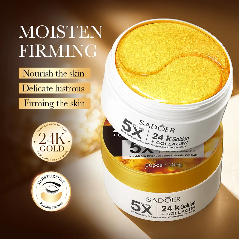 60 Stück SADOER 24K Gold Augenmaske Kollagen Algen Anti-Aging-Patches, Gegen Augenringe Falten Feuchtigkeitsspendende Augenpflege