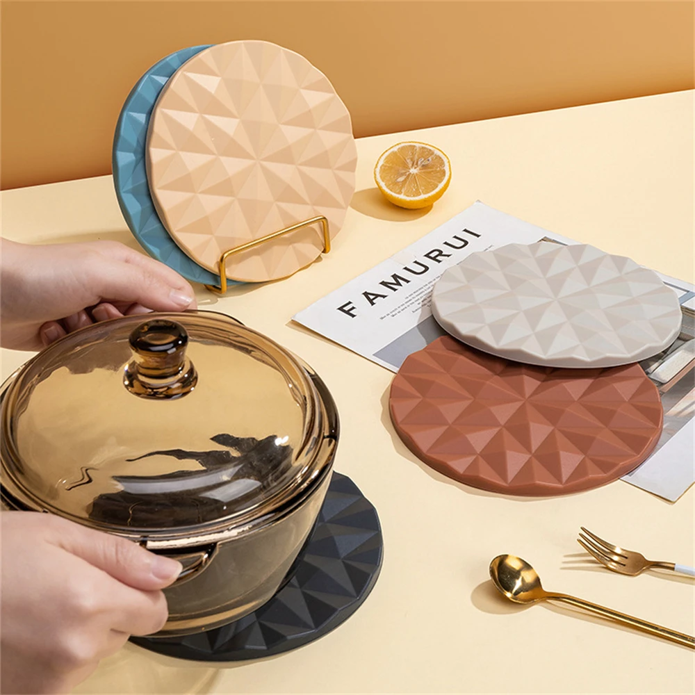 Round Heat Resistant Silicone Mat Multifunction Non-slip Table Placemat Thicken 3D Check Pattern Pot Holder Kitchen Accessories