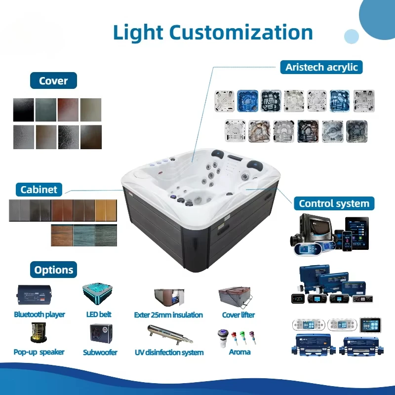 Luxury Spa 3 Person Outdoor Massage Spa Jacuzzi Freestanding Jacuzzi with 4 Power Pumps Easy to Install