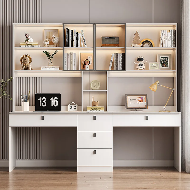 

Solid wood double bookshelf integrated computer desk bedroom home desk student writing table study