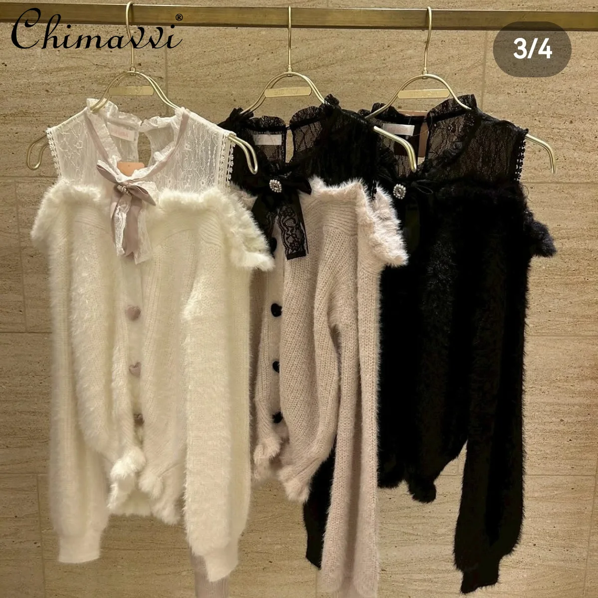 Liz japonais produit en série doux nœud papillon moelleux épaules dénudées tricoté pull automne nouvelle fille mignonne à manches longues Lolita pull