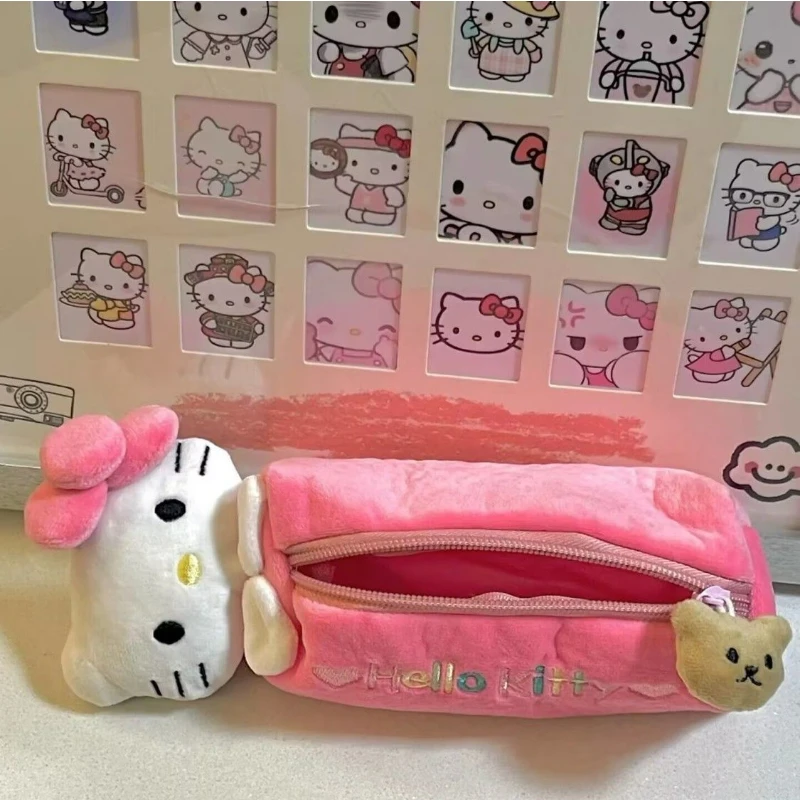 

Kawaii Plush Pencil Pouch Large Capacity Pen Case Cute Kt Cat HelloedKittyd Cosmetic Bag Girls Student Supplies Stationery Gifts