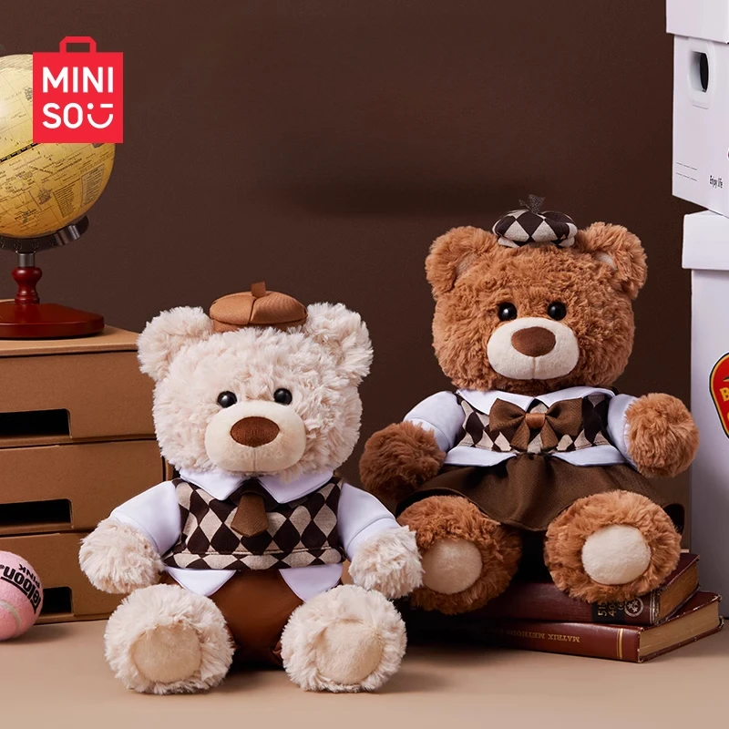 MINISO College Style Gift Bear Plush Doll Cute Gentleman Bear Pillow Sofa Decorative Ornament Children's Toy Birthday Gift